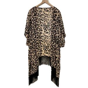 Shein Cheetah Print Sheer Cardi with Fringe Detail - Size 4XL